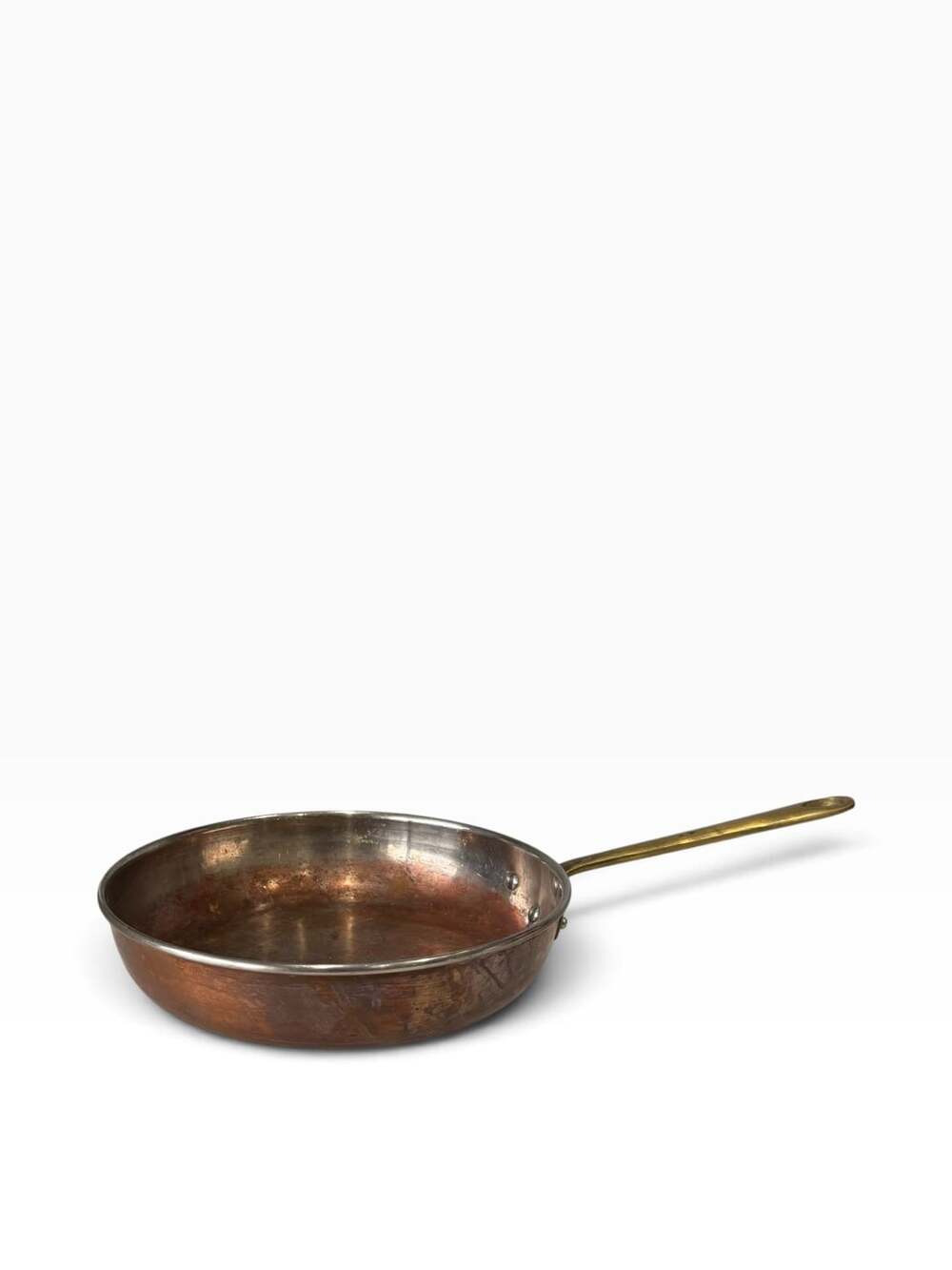 Vintage Copper and Brass Frying Pan with Brass Handle and Rivets